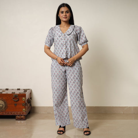 Grey - sanganeri block printed cotton co-ord set 25