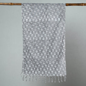 Grey - Sanganeri Block Printed Cotton Stole with Tassels 30