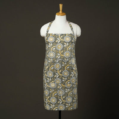Buy Grey Sanganeri Block Print Cotton Apron with Pocket