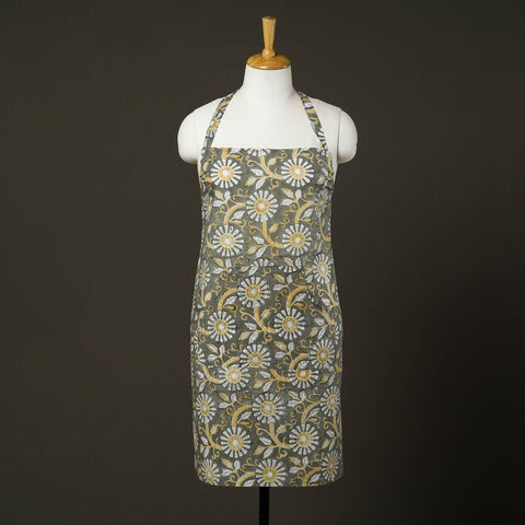 Buy Grey Sanganeri Block Print Cotton Apron with Pocket