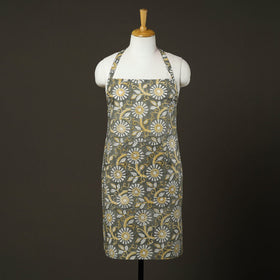 Buy Grey Sanganeri Block Print Cotton Apron with Pocket