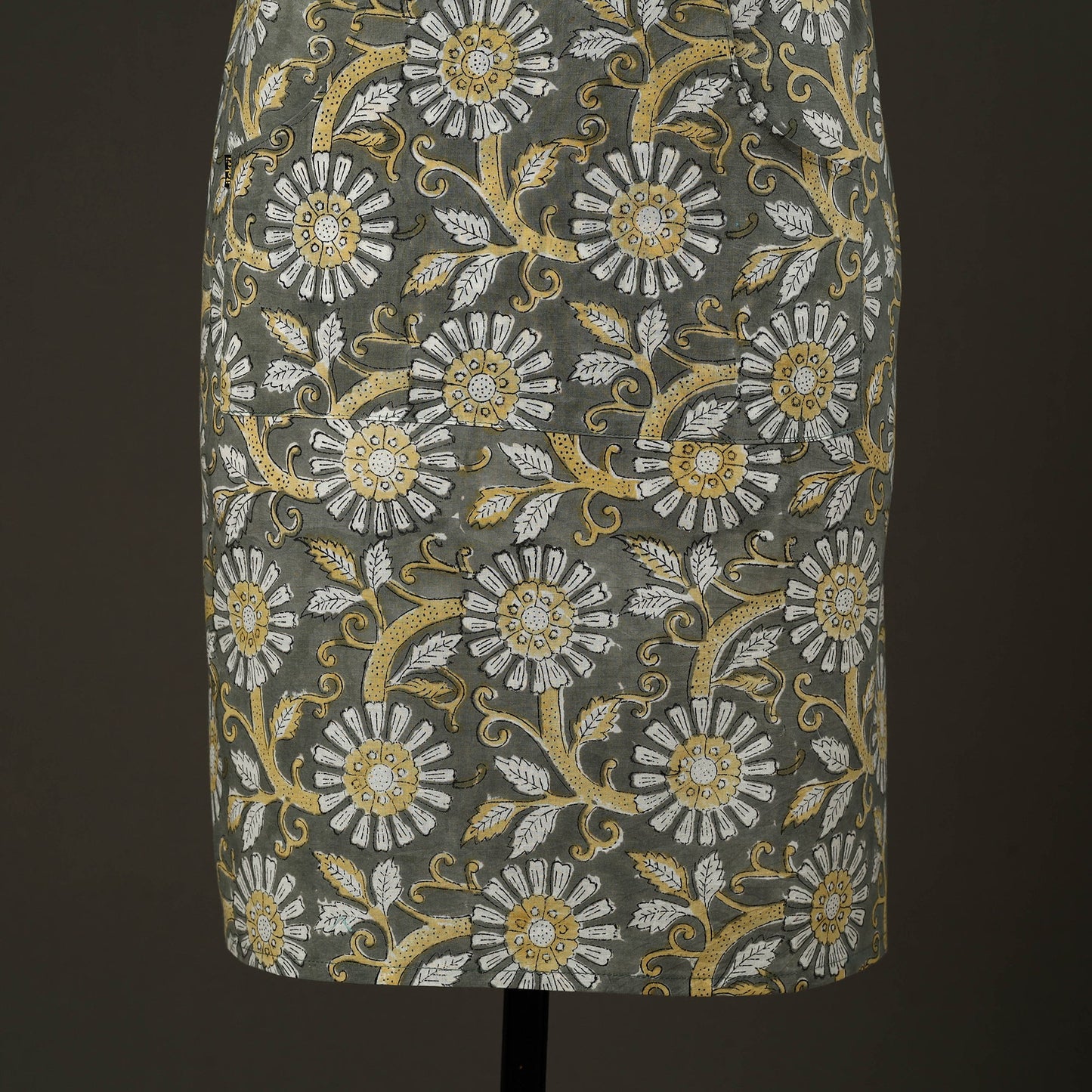 Buy Grey Sanganeri Block Print Cotton Apron with Pocket
