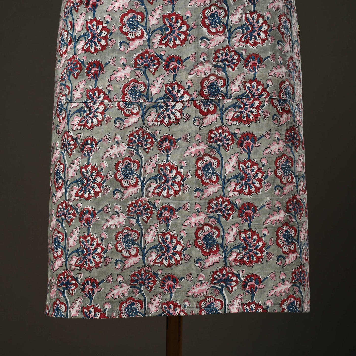 Grey - sanganeri cotton apron with pocket 07 - handcrafted