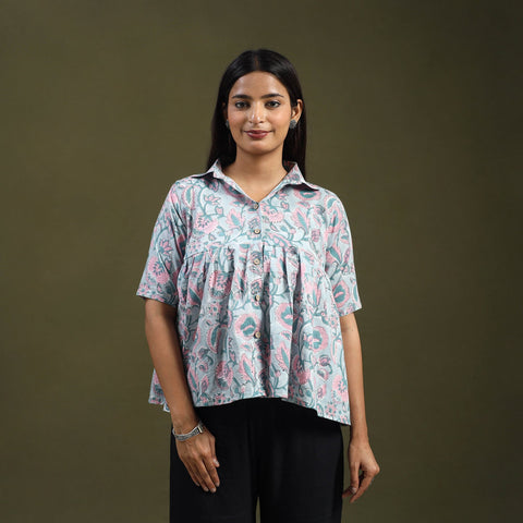  Grey Sanganeri Block Print Cotton Crop Top