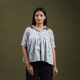  Grey Sanganeri Block Print Cotton Crop Top