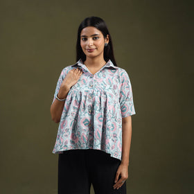  Grey Sanganeri Block Print Cotton Crop Top