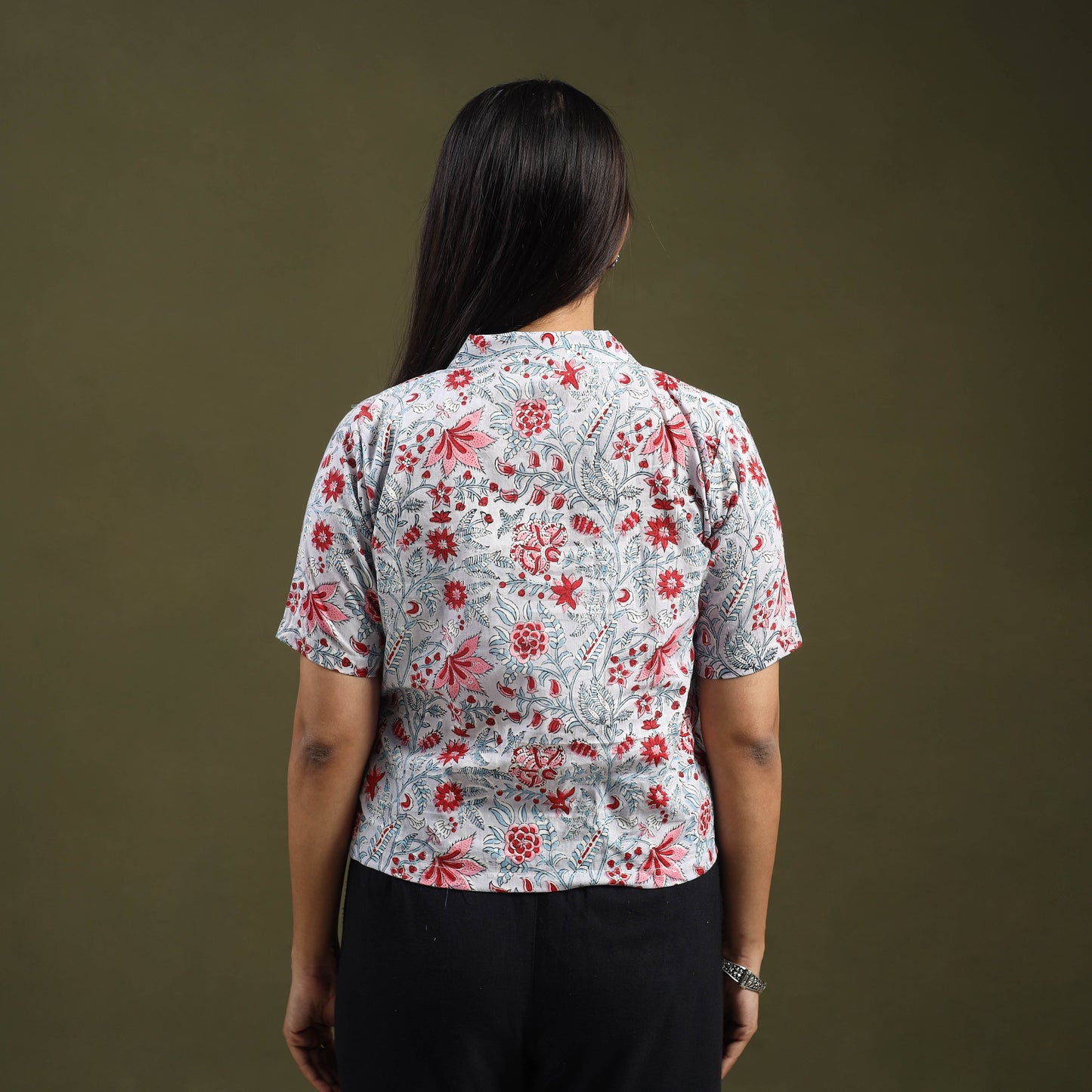  Grey Sanganeri Block Print Cotton Crop Top