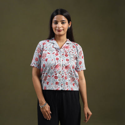  Grey Sanganeri Block Print Cotton Crop Top