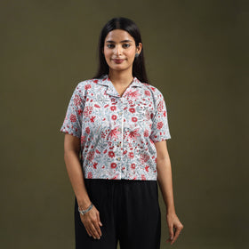  Grey Sanganeri Block Print Cotton Crop Top