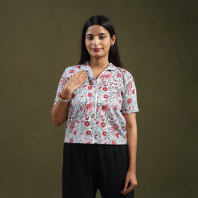  Grey Sanganeri Block Print Cotton Crop Top