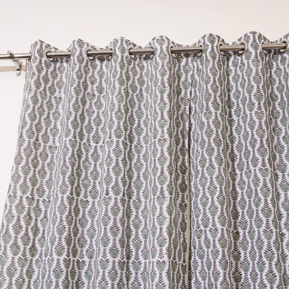 Grey Sanganeri Block Print Pure Cotton Door Curtain
