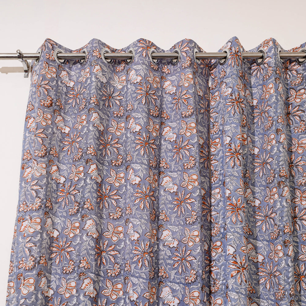 Grey - sanganeri cotton door curtain (7 x 3.2 feet) (single