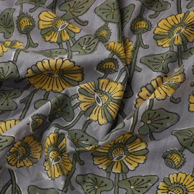 Grey Sanganeri Block Print Cotton Fabric