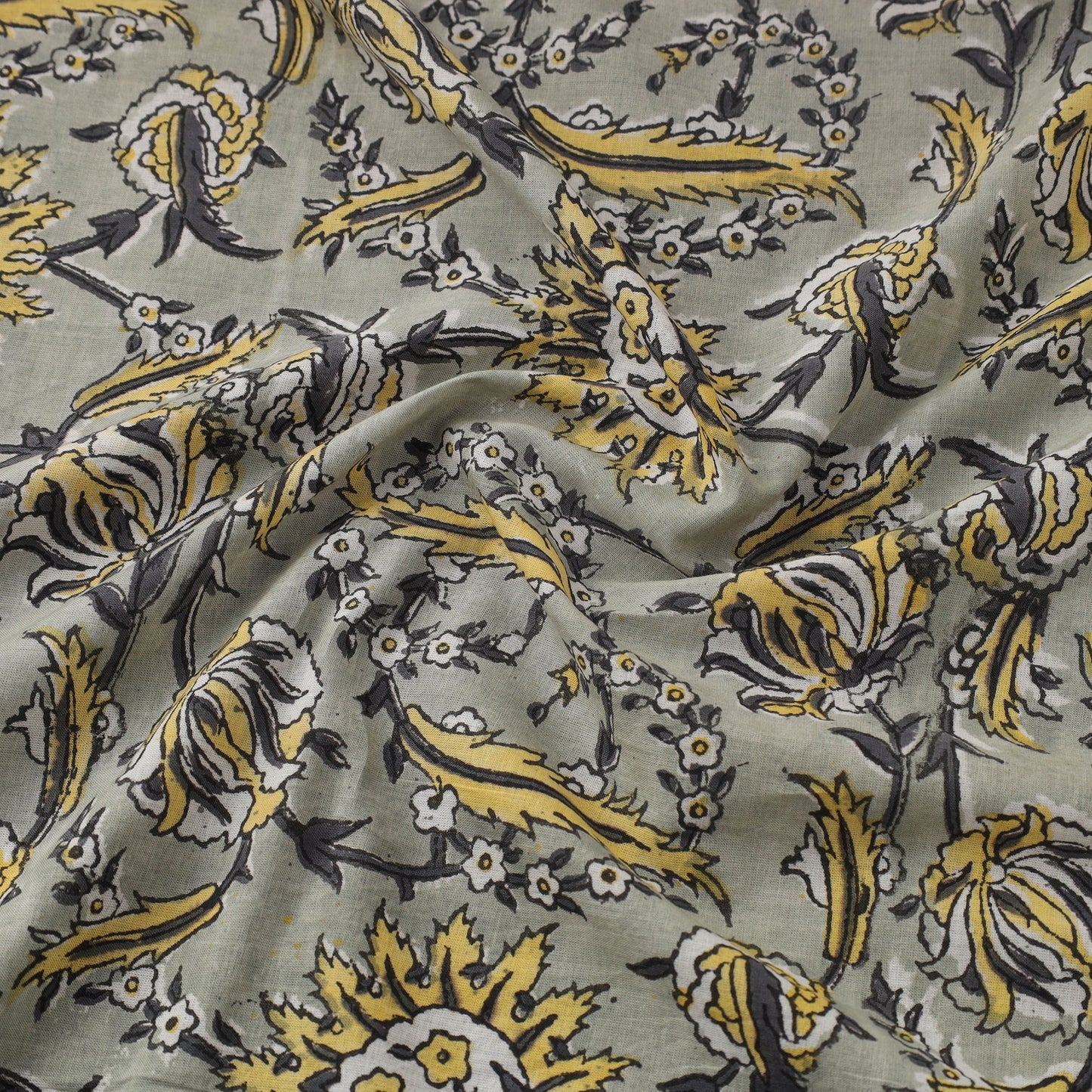  Grey Sanganeri Block Print Cotton Fabric