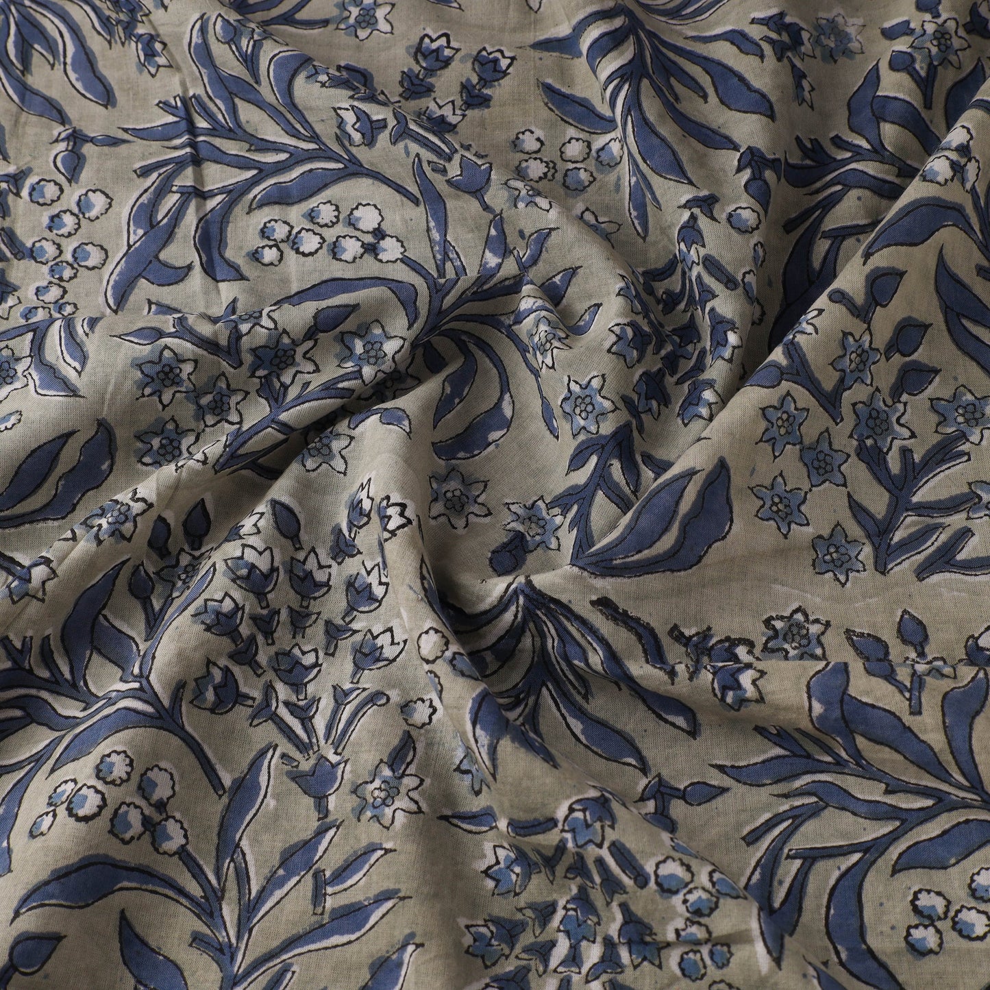 Grey Sanganeri Block Print Cotton Fabric