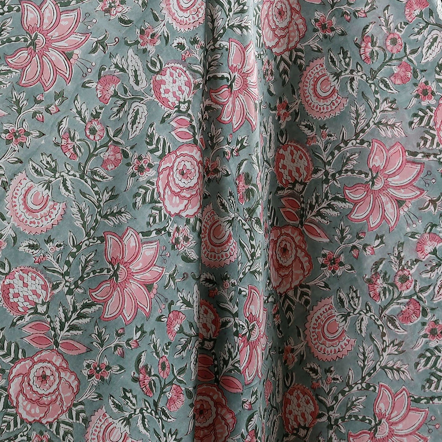 Grey - Sanganeri Block Print Cotton Fabric 21