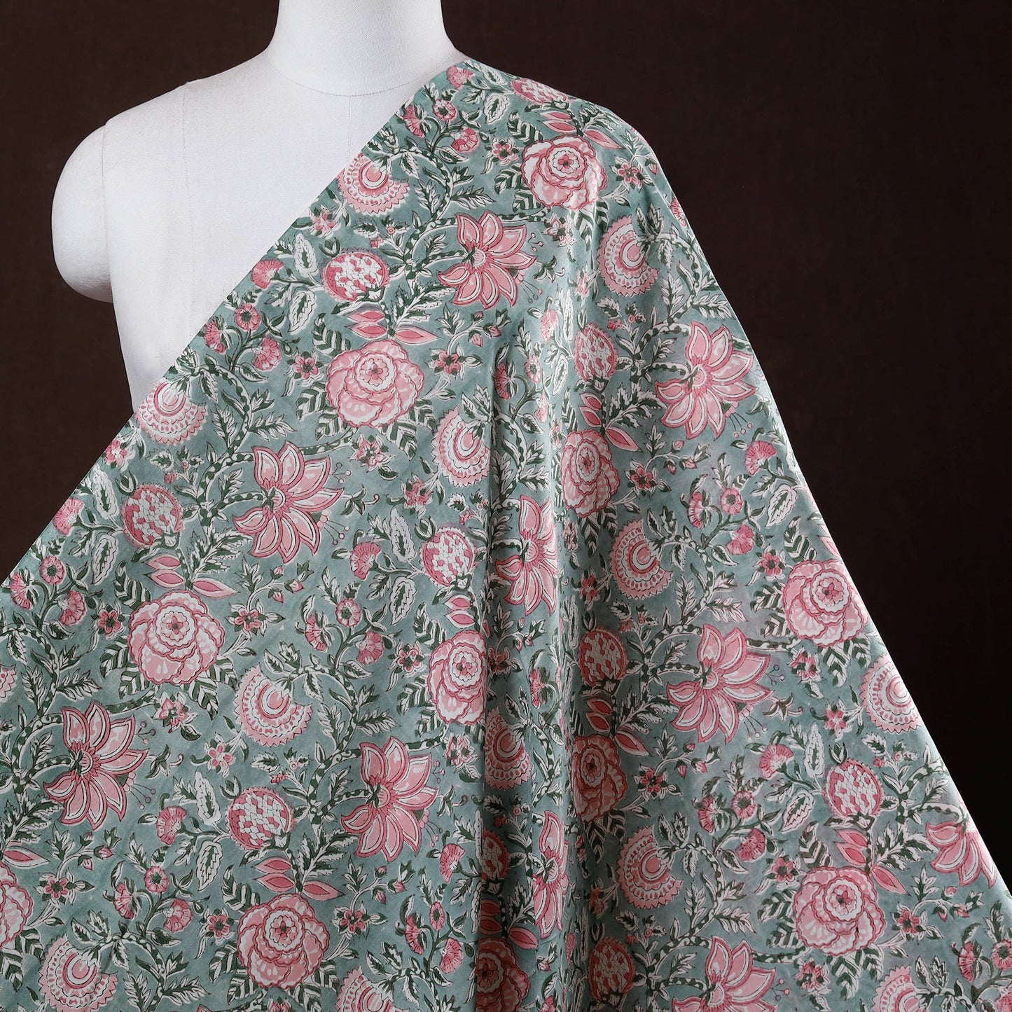 Grey - Sanganeri Block Print Cotton Fabric 21