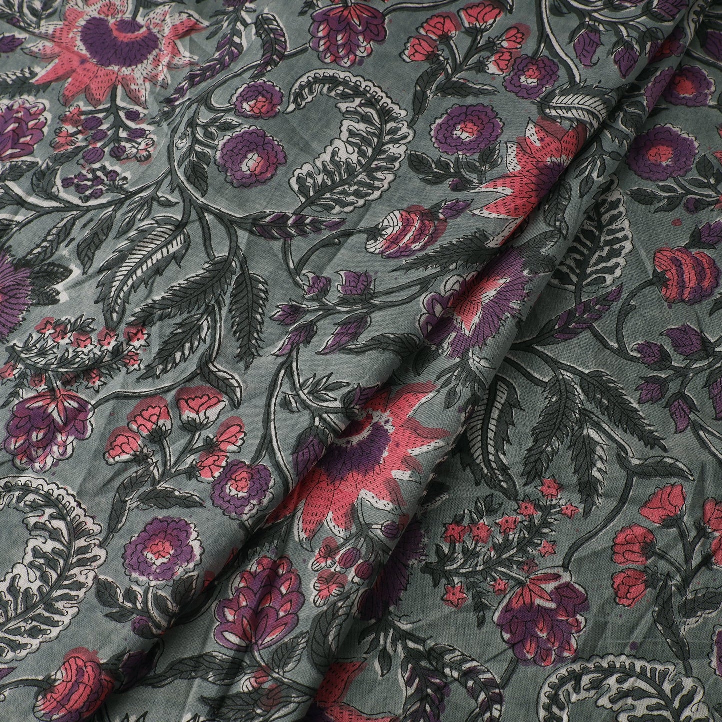 Grey - sanganeri cotton fabric 22 - handcrafted