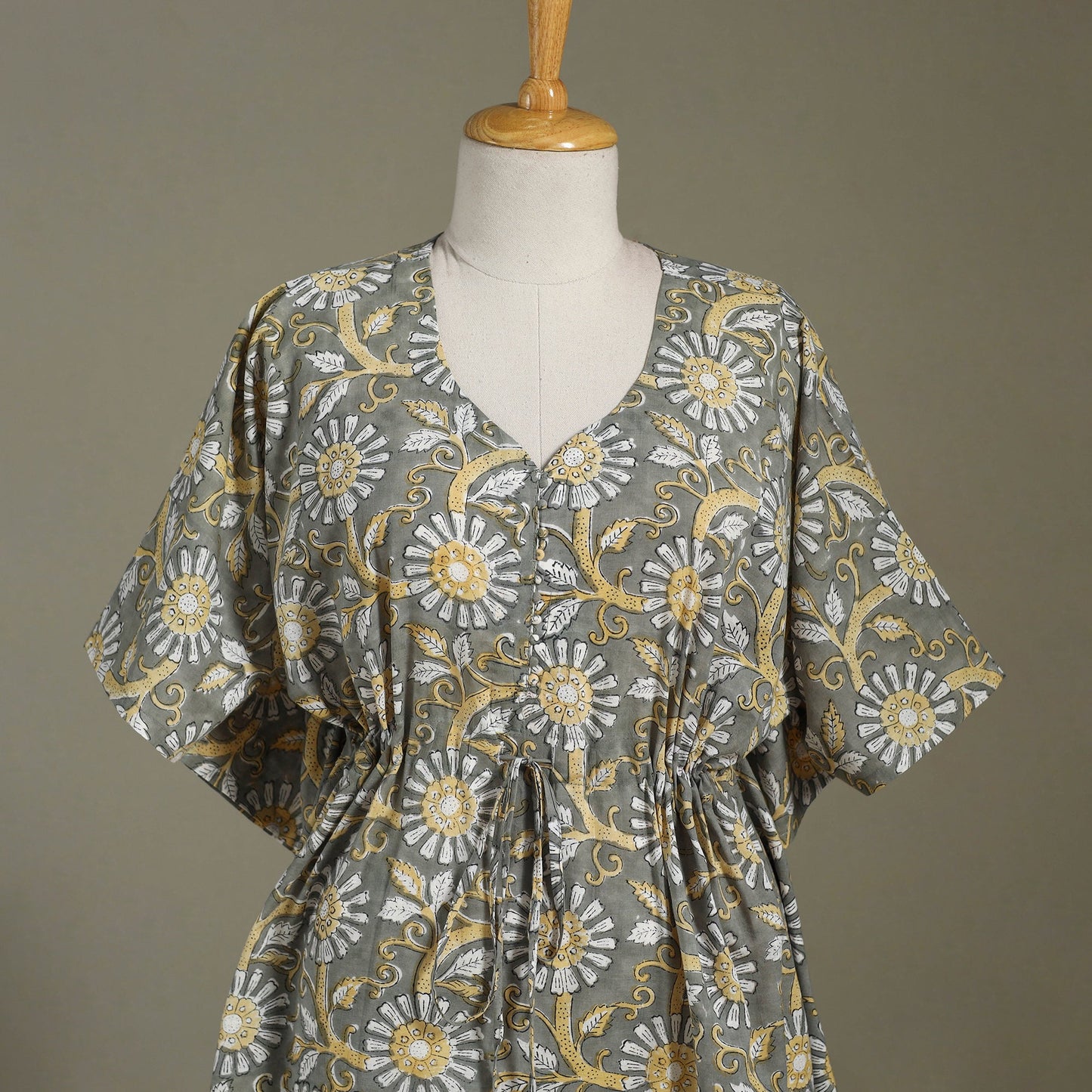 Grey Sanganeri Block Print Cotton Kaftan (Medium) 