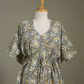 Grey Sanganeri Block Print Cotton Kaftan (Medium) 