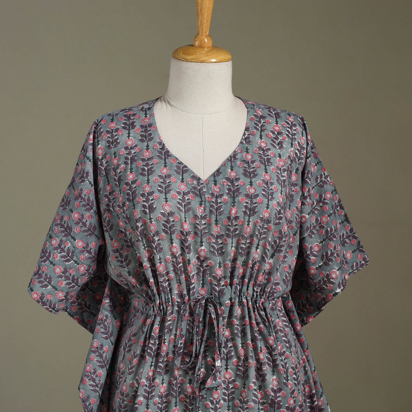 Grey - sanganeri cotton kaftan (medium) 27 - handcrafted