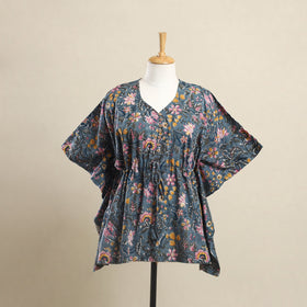 Buy Grey Sanganeri Block Print Cotton Kaftan