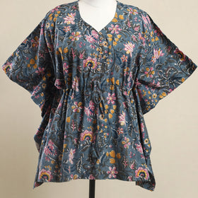 Buy Grey Sanganeri Block Print Cotton Kaftan