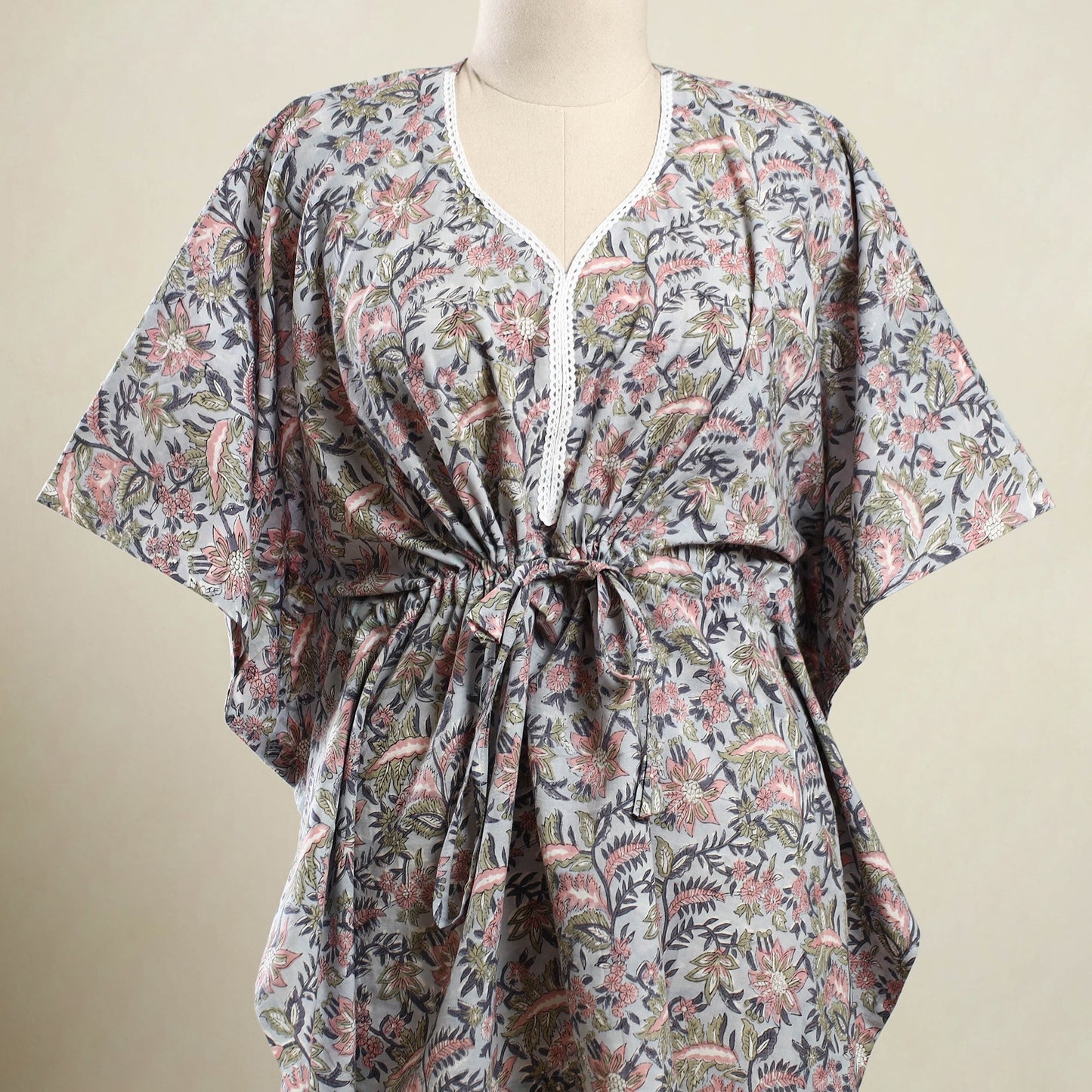 Buy Grey Sanganeri Block Print Cotton Kaftan