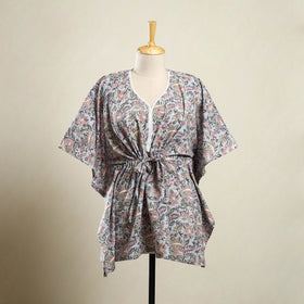 Buy Grey Sanganeri Block Print Cotton Kaftan