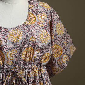 Grey Sanganeri Block Print Cotton Kaftan (Short)