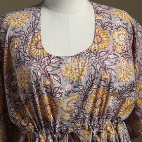 Grey Sanganeri Block Print Cotton Kaftan (Short)
