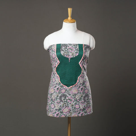 Grey - sanganeri cotton patchwork unstitched kurta material