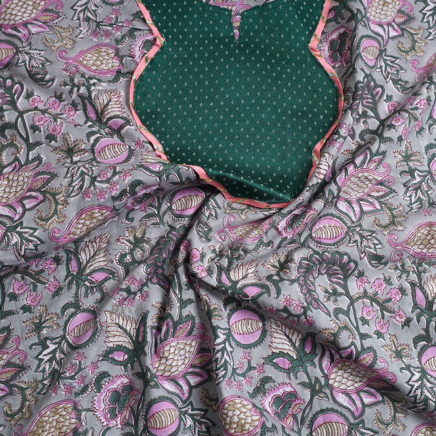 Grey - sanganeri cotton patchwork unstitched kurta material
