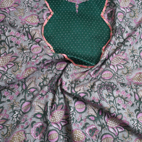Grey - sanganeri cotton patchwork unstitched kurta material