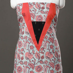 Grey - sanganeri cotton patchwork unstitched kurta material