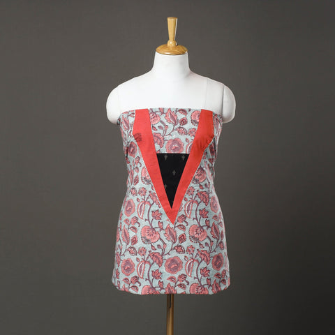 Grey - sanganeri cotton patchwork unstitched kurta material