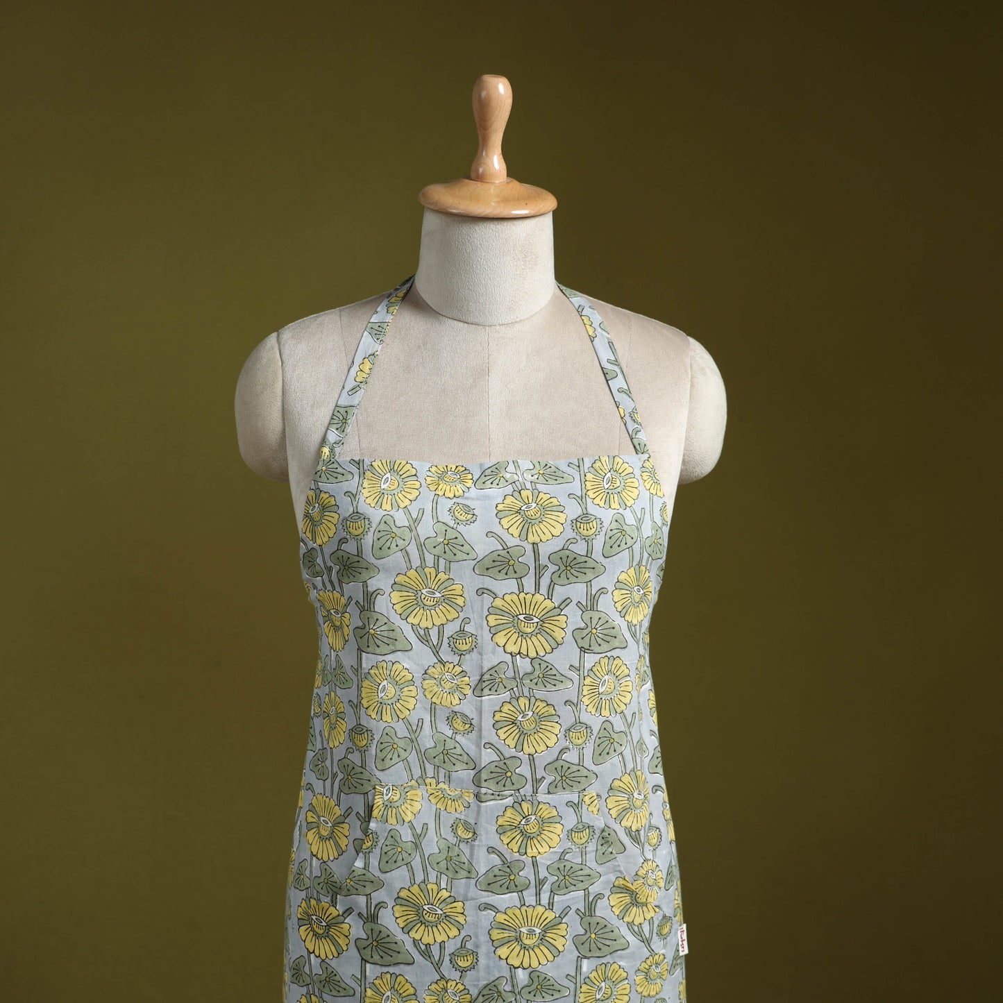 Grey - sanganeri hand block print apron with pocket 30