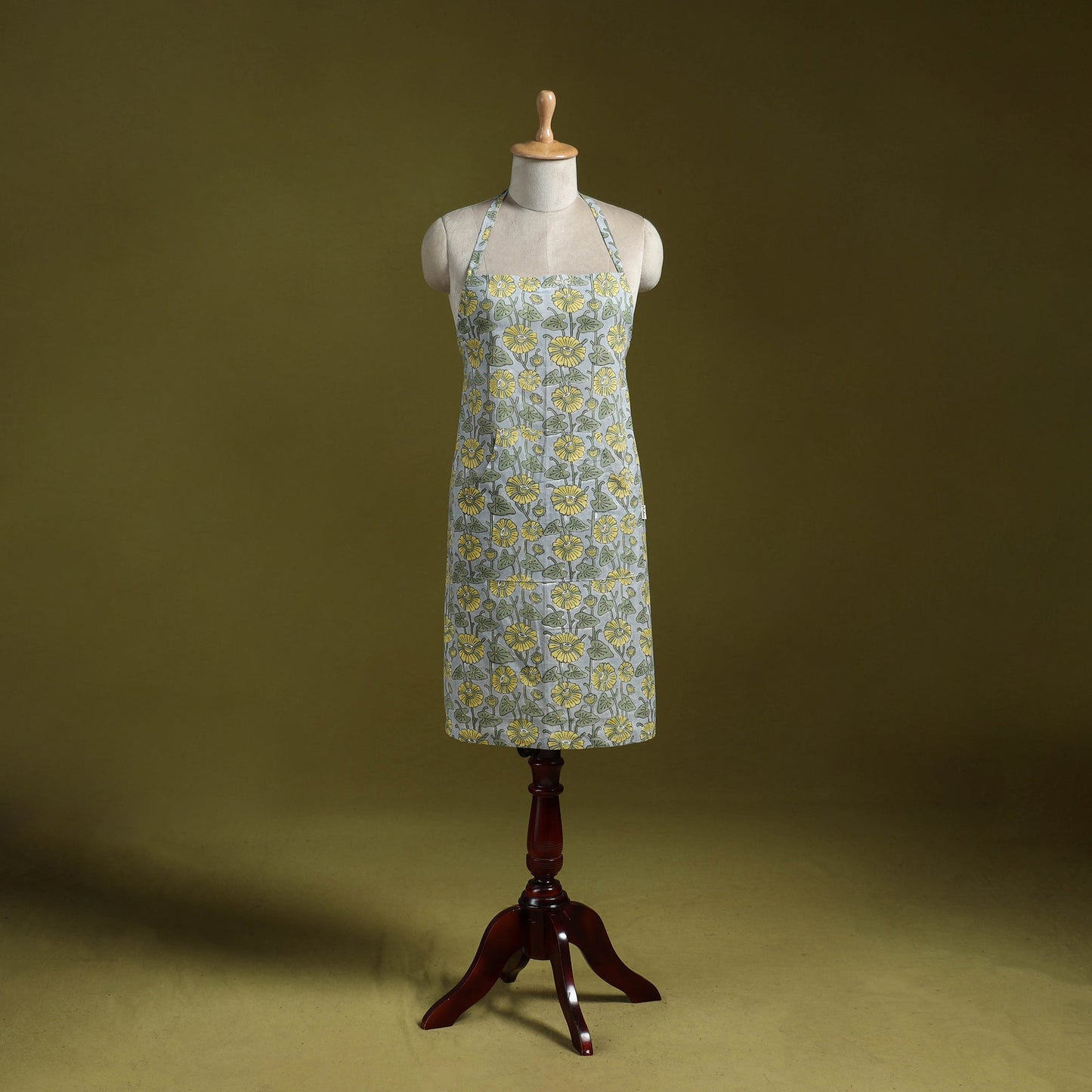 Grey - sanganeri hand block print apron with pocket 30