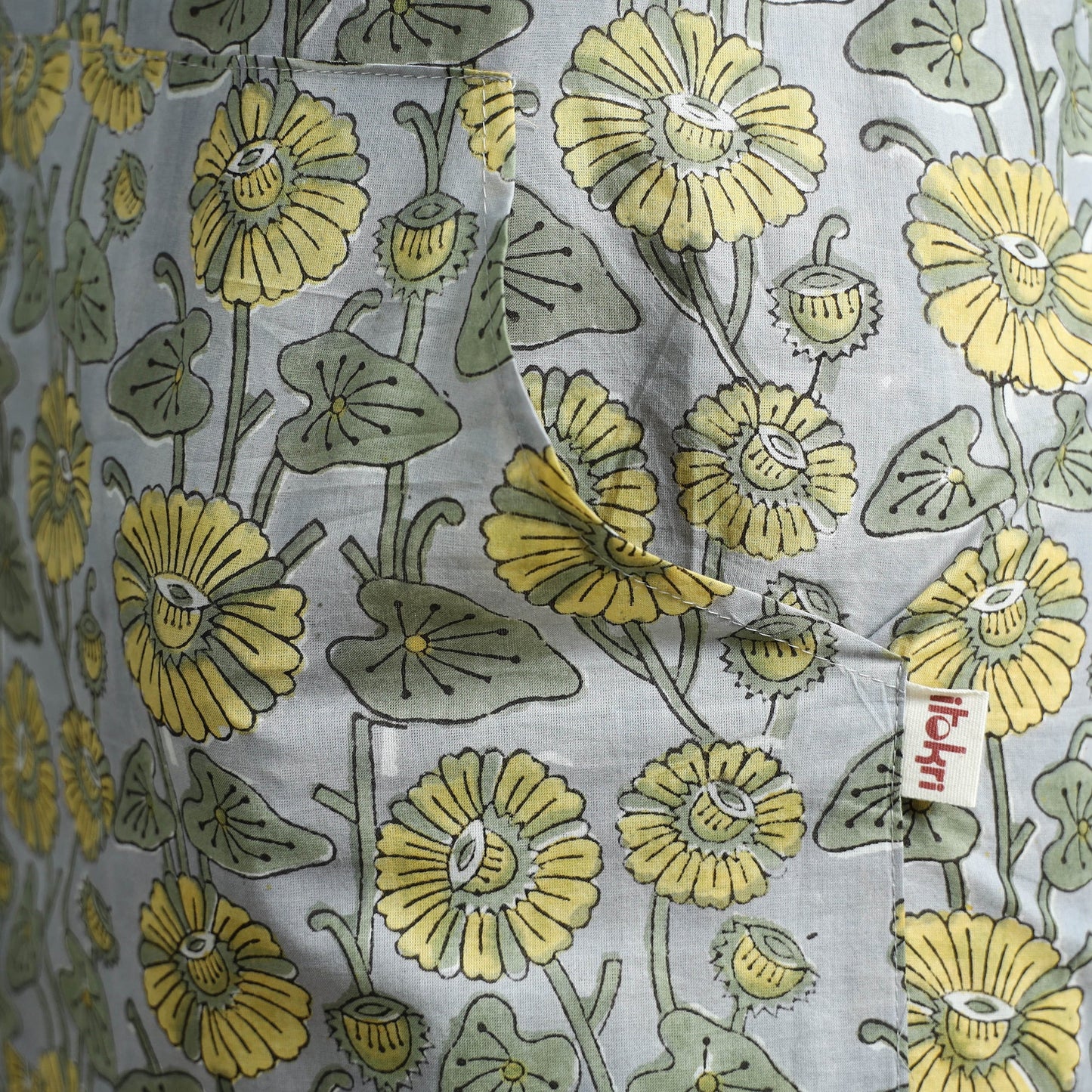 Grey - sanganeri hand block print apron with pocket 30