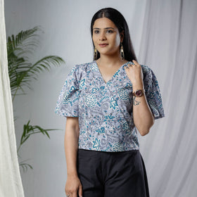 Buy Sanganeri Hand Block Prints Half Sleeve Cotton Crop Top Online at iTokri.com