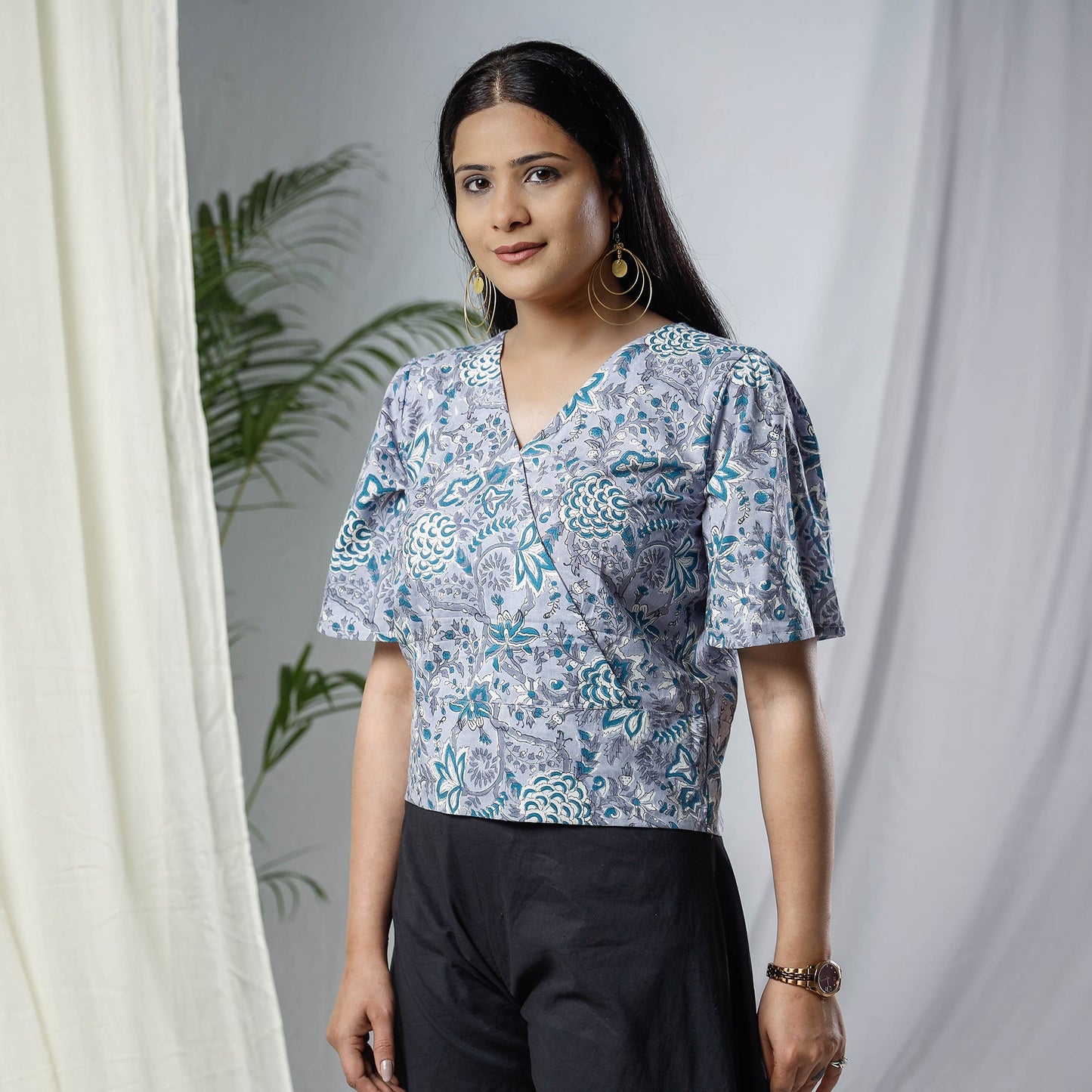 Buy Sanganeri Hand Block Prints Half Sleeve Cotton Crop Top Online at iTokri.com