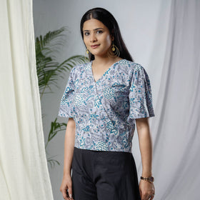 Buy Sanganeri Hand Block Prints Half Sleeve Cotton Crop Top Online at iTokri.com