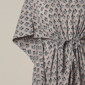 Grey - sanganeri printed cotton kaftan with tie-up waist