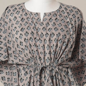 Grey - sanganeri printed cotton kaftan with tie-up waist