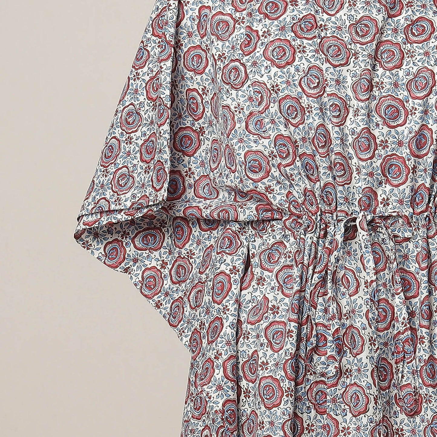 Buy Grey Hand Block Print Cotton Kaftan with Tie-Up Waist