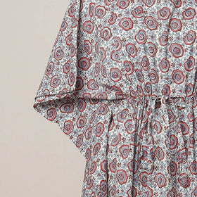 Buy Grey Hand Block Print Cotton Kaftan with Tie-Up Waist