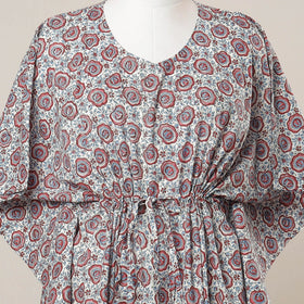 Buy Grey Hand Block Print Cotton Kaftan with Tie-Up Waist