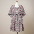 Buy Grey Hand Block Print Cotton Kaftan with Tie-Up Waist