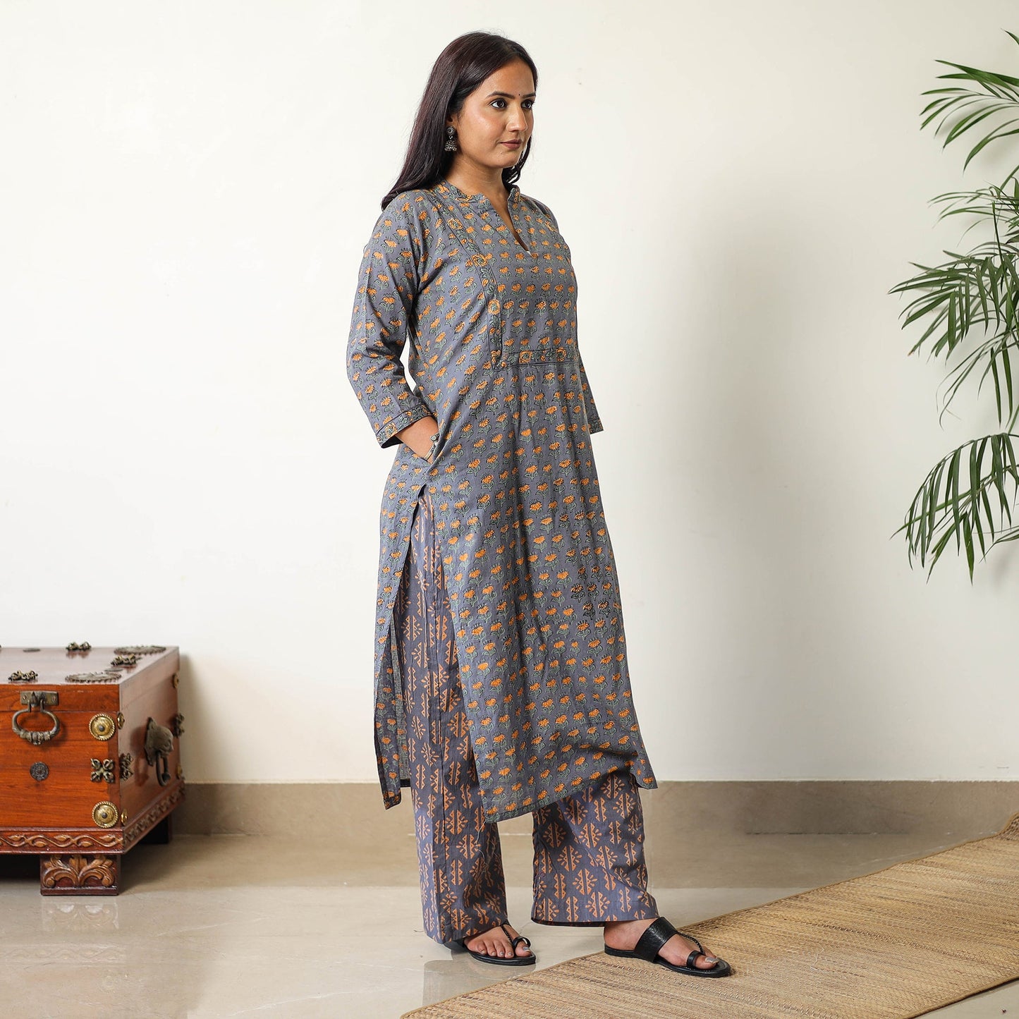 Buy Sanganeri Block Printed Cotton Kurta with Palazzo & Dupatta Set 13 Online at iTokri.com