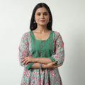Buy Sanganeri Block Printed Cotton A-Line Kurta with Jacquard Patchwork 02 Online at iTokri.com